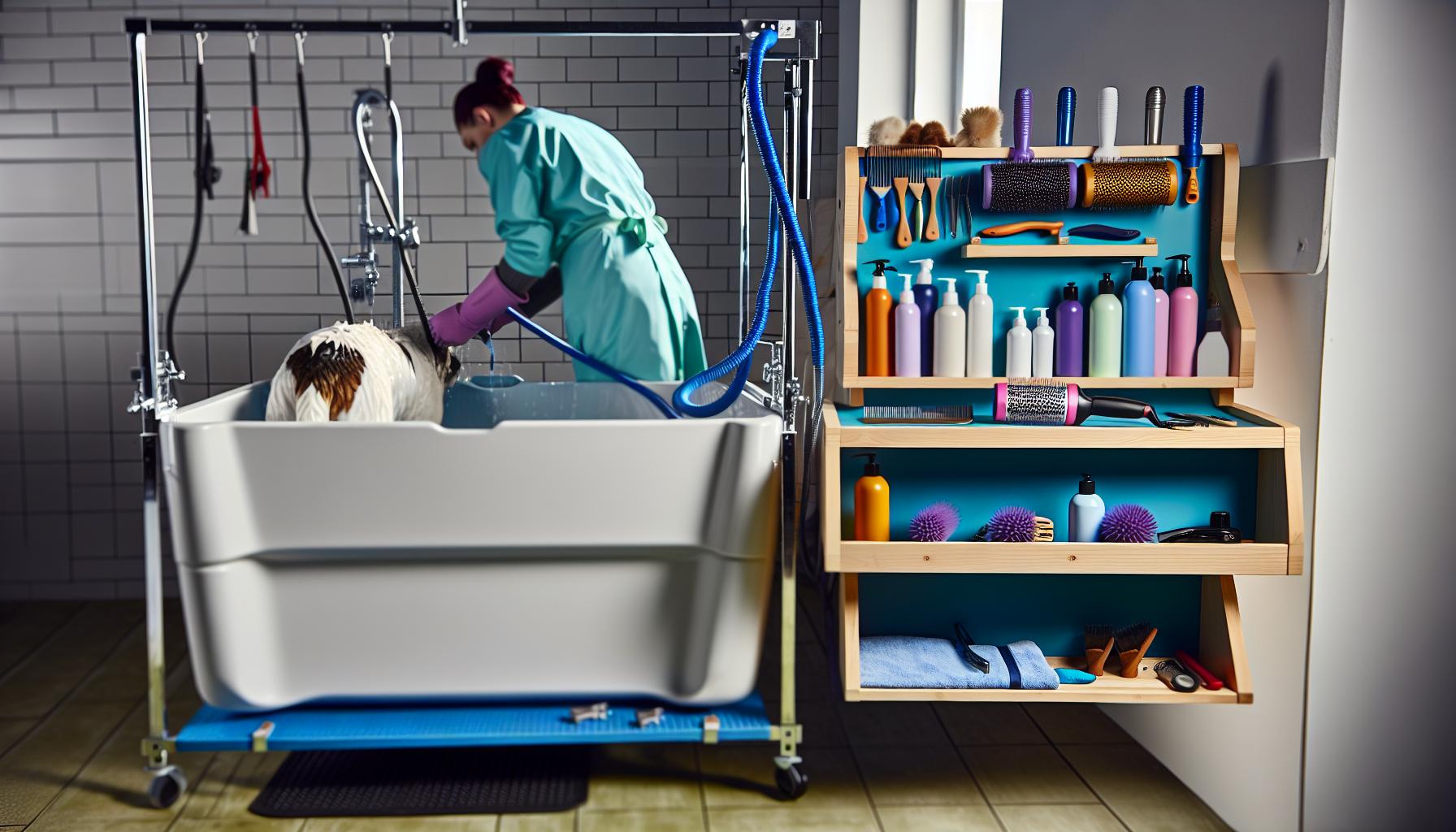 Essential tools and Products Groomers Use to wash Dogs