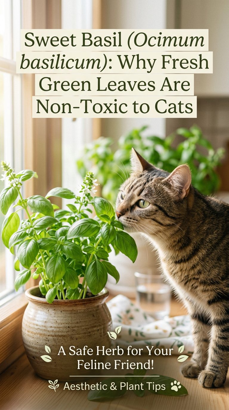 Is Basil Leaf Safe for Cats? 10 Crucial Facts & Vet Tips 1 basil leaf cats - Sweet Basil (Ocimum basilicum): Why Fresh Green Leaves Are Non-Toxic to Cats (AI Generated Image)