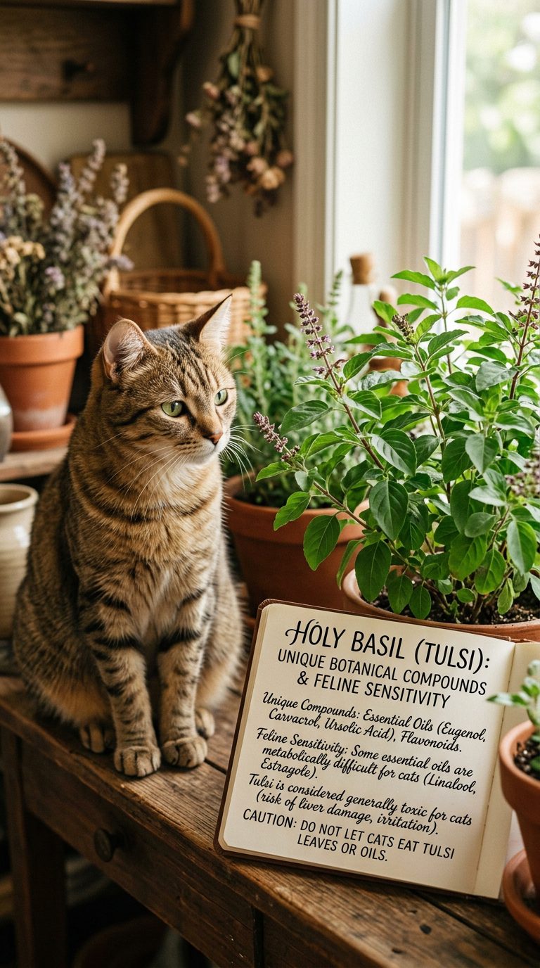 Is Basil Leaf Safe for Cats? 10 Crucial Facts & Vet Tips 3 basil leaf cats - Holy Basil (Tulsi): Unique Botanical Compounds and Feline Sensitivity (AI Generated Image)