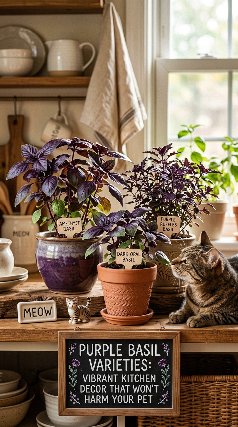 Is Basil Leaf Safe for Cats? 10 Crucial Facts & Vet Tips 5 basil leaf cats - Purple Basil Varieties: Vibrant Kitchen Decor That Won't Harm Your Pet (AI Generated Image)