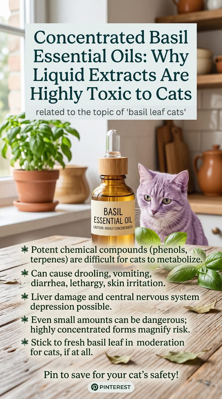 Is Basil Leaf Safe for Cats? 10 Crucial Facts & Vet Tips 6 basil leaf cats - Concentrated Basil Essential Oils: Why Liquid Extracts Are Highly Toxic to Cats (AI Generated Image)