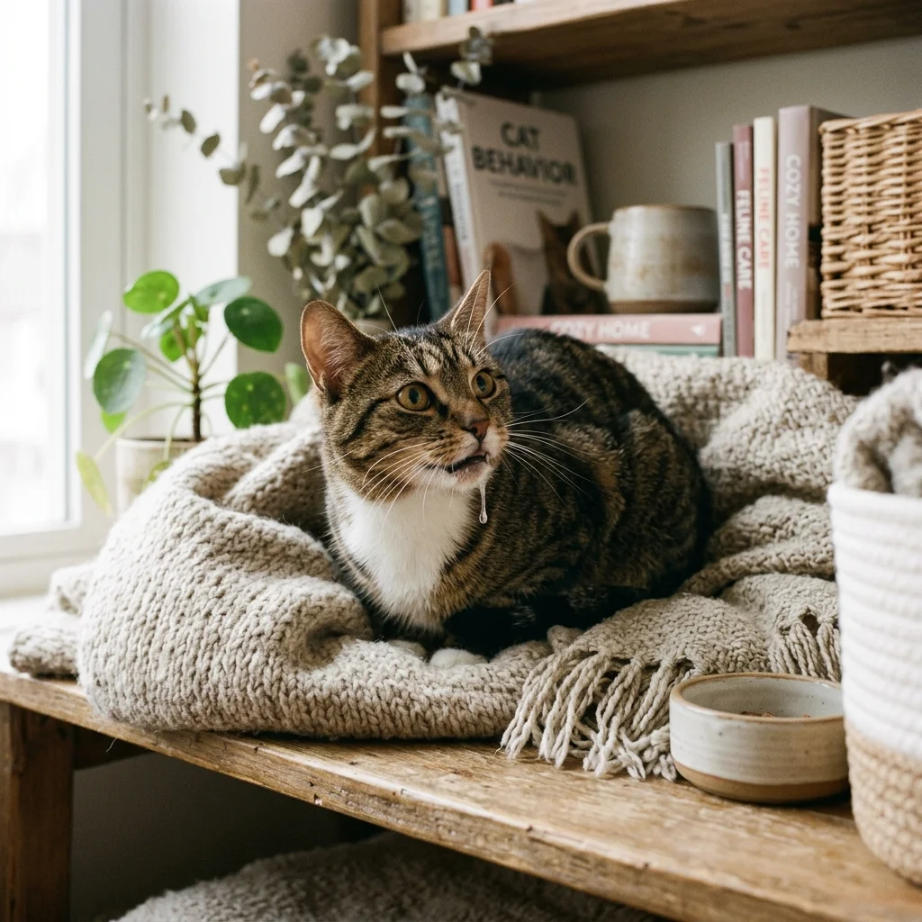 cat drooling Stress, Anxiety & Environmental Trigger Response (AI Generated Image)