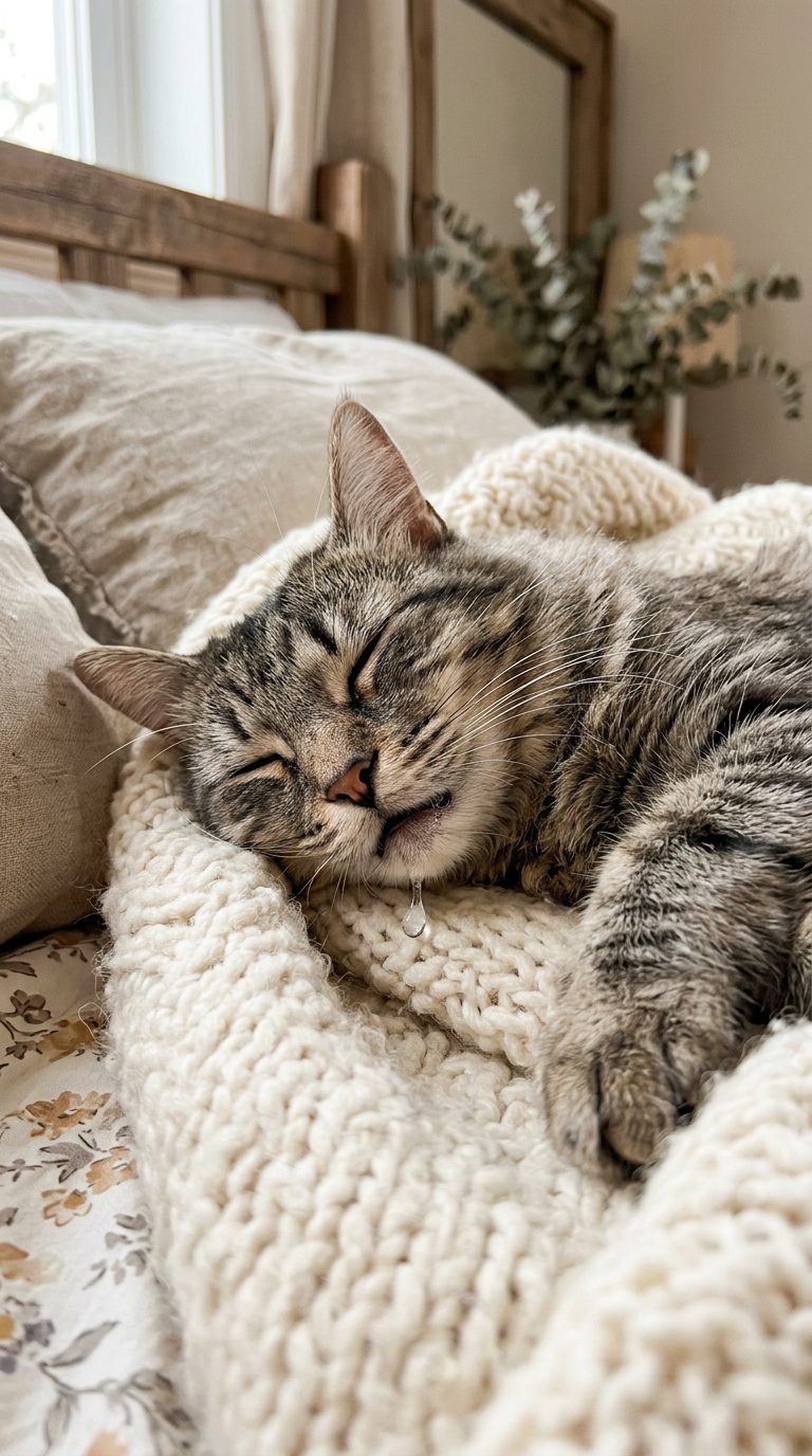 10 Hidden Reasons Your Cat Is Drooling (And When To Panic) 2 cat drooling - Relaxation & Contentment (The 'Happy Purr' Drool) (AI Generated Image)