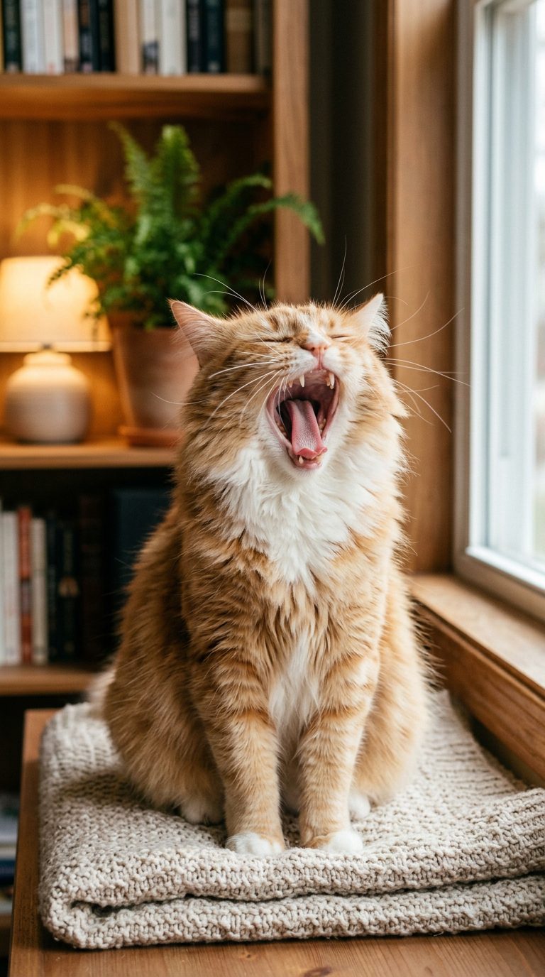 30 Funny Cat Pictures That Prove Feline Logic Makes Zero Sense 2 funny cat pictures - The Mid-Yawn Scream That Looks Like an Opera Solo (AI Generated Image)