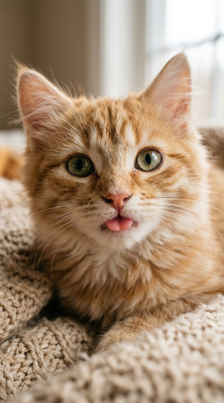 30 Funny Cat Pictures That Prove Feline Logic Makes Zero Sense 3 funny cat pictures - The Classic Tiny Tongue Blep Caught In Ultra Close-Up (AI Generated Image)