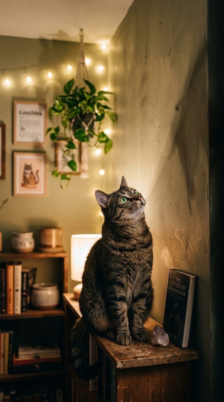 20 Silly Cat Behaviors Decoded (Plus Low-Stress Grooming Hacks) 13 silly cats - Staring at (AI Generated Image)