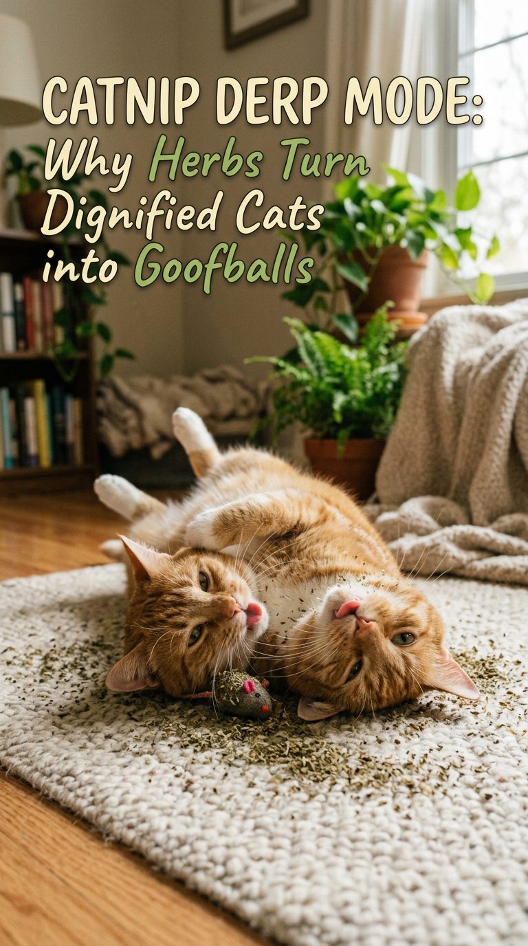 20 Silly Cat Behaviors Decoded (Plus Low-Stress Grooming Hacks) 20 silly cats - Catnip Derp Mode: Why Herbs Turn Dignified Cats into Goofballs (AI Generated Image)